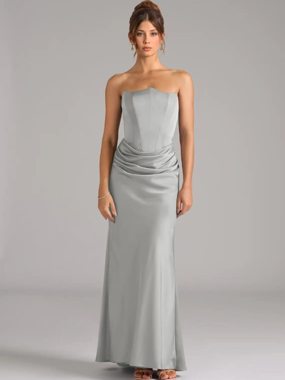 Azazie Debby Silver Mermaid Strapless Stretch Satin Dress